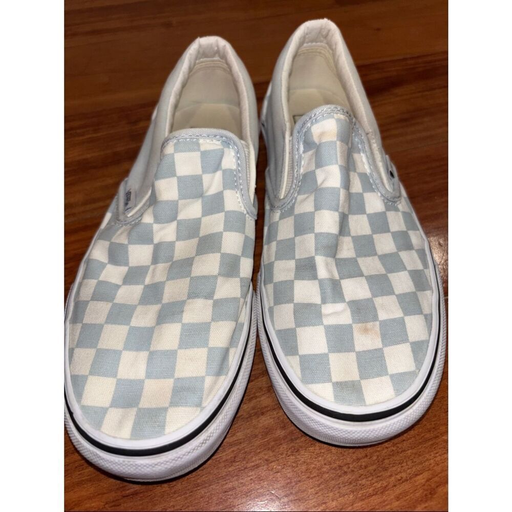 Vans Slip-On Checkerboard Sneakers - Light Blue & White Mens size 6 - Picture 8 of 9